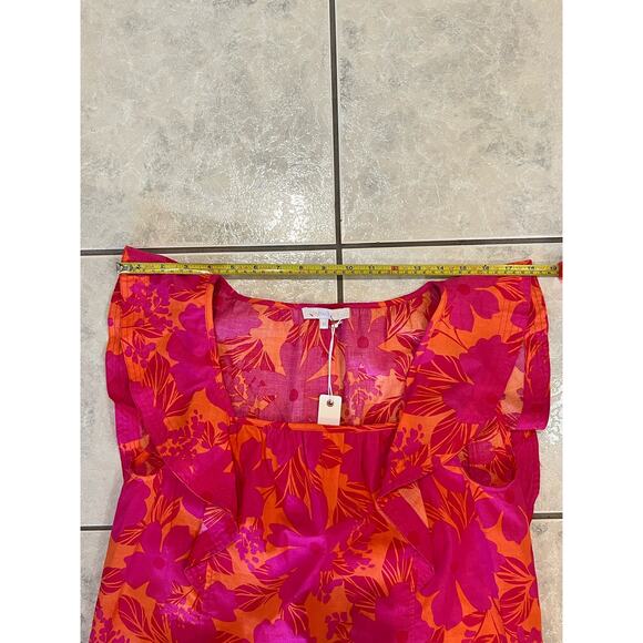 Olivaceous NWT Floral Orange Fuchsia Ruffle Sleeve Sleeveless Size M Top - Picture 7 of 7